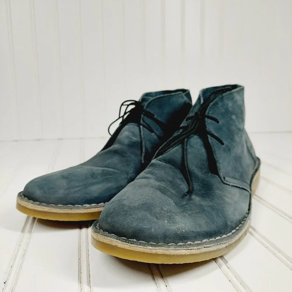 Steve Madden Tristt Black Distressed Leather Lace Up Chukka Boots C704